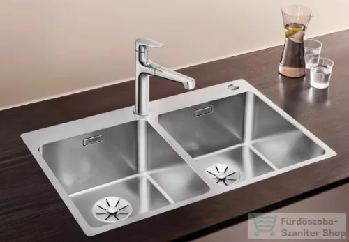 Blanco ANDANO 340/340-IF/A rozsdamentes acél mosogató medence, PushControl lefolyó-távműködtetővel, selyemfényű acél 525248