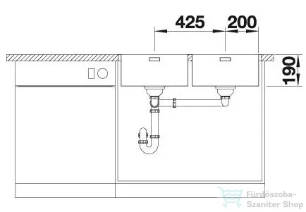 Blanco ANDANO 400/400-IF/A rozsdamentes acél mosogató medence, PushControl lefolyó-távműködtetővel, selyemfényű acél 525249