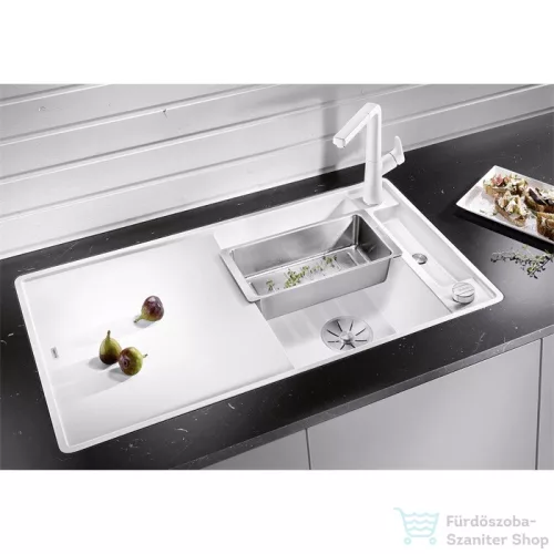 Blanco AXIA III 5 S-F SILGRANIT® mosogató medence munkalapszitű beépítéshez, távműködtetővel, fa vágódeszkával, fekete 525847