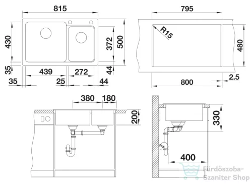 Blanco NAYA 8 81,5x50 cm-es SILGRANIT® mosogató medence, fekete 525944