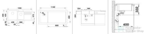 Blanco NAYA 8 S 116x50 cm-es SILGRANIT® mosogató medence, jobb oldali csepegtetővel, fekete 525945