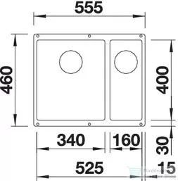 Blanco SUBLINE 340/160-U SILGRANIT® mosogató medence alulról való beépítéshez, jobbos főmedence, fekete 525986