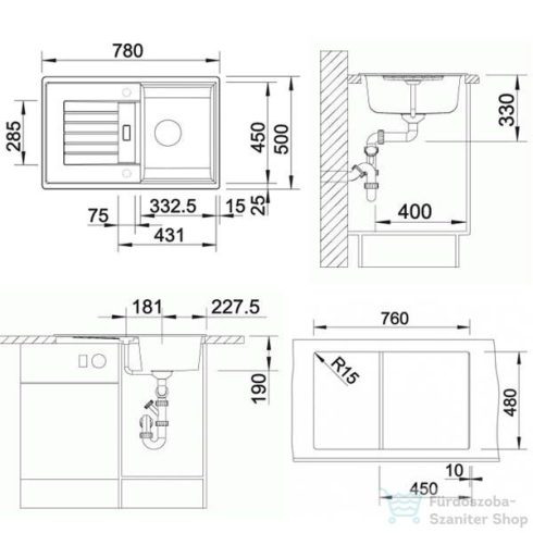 Blanco BLANCOZIA 45S fekete Silgranit forgatható mosogató medence tart.nélk. 526013