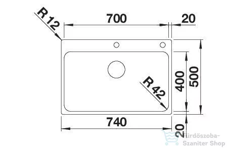 Blanco SOLIS 700-IF/A rozsdamentes acél mosogató medence, PushControl lefolyó-távműködtetővel, fényezett acél 526127