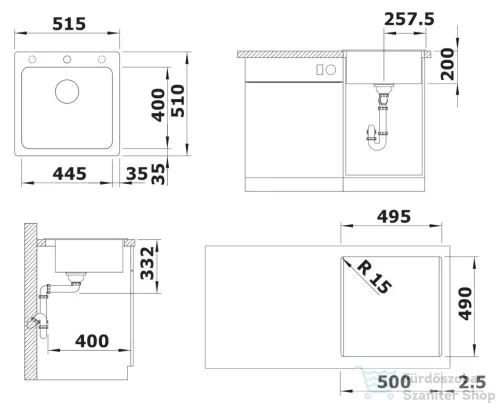 Blanco NAYA 5 51,5x51 cm-es SILGRANIT® mosogató medence, palaszürke 526580