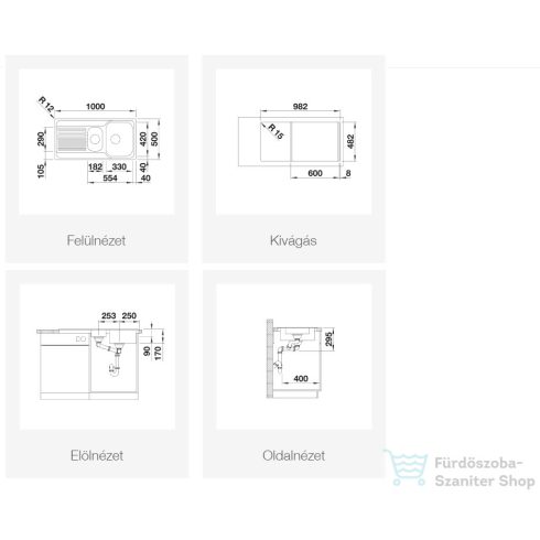 BLANCO TIPO II 6 S rozsdamentes acél, natúr mosogató medence, lefolyó ó-távműködtető nélkül 526620