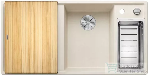 Blanco AXIA III 6 S SILGRANIT® mosogató medence, távműködtetővel, fa vágódeszkával, jobbos főmedencével, törtfehér 527046