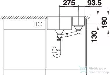 Blanco SUBLINE 340/160-U SILGRANIT® mosogató medence alulról való beépítéshez, lefolyó nélkül, jobbos főmedence, tartufo 527817