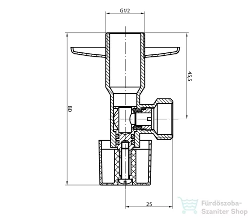 AQUALINE sarokszelep anya nélkül, 3/8"x1/2", króm 5306
