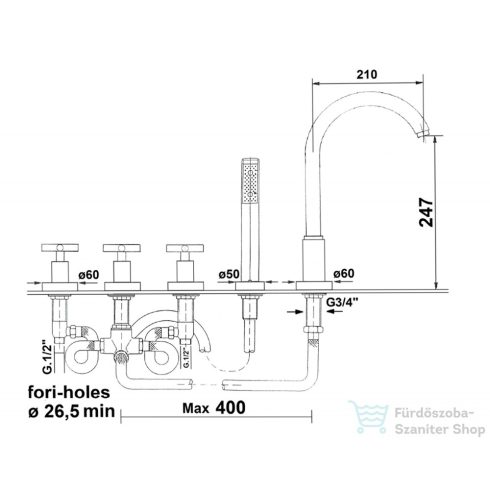 Sapho REITANO AXIA 5 részes kádperemre szerelhető kádtöltő csaptelep, króm 532