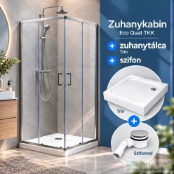   Kolpa San Eco Quat TKK 80×80, ezüst zuhanykabin + Trin előlapos zuhanytálca + szifon csomag