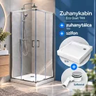 Kolpa San Eco Quat TKK 90×90, ezüst zuhanykabin + Trin előlapos zuhanytálca + szifon csomag