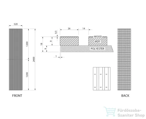 Sapho DELUXE akusztikus falpanel 2400x520x18mm, dió/fekete 54-240-11-84-12