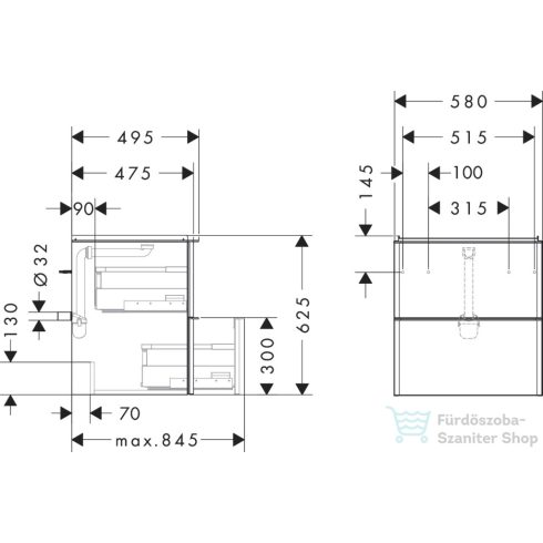 Hansgrohe XELU Q 58x49,5 cm-es 2 fiókos fali szekrény króm fogantyúval,matt gyémántszürke 54024000