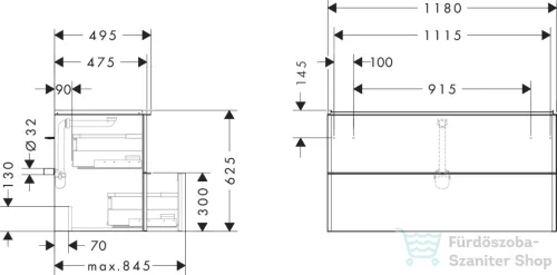 Hansgrohe XELU Q 118x49,5 cm-es 2 fiókos fali szekrény króm fogantyúval,sötét dió 54038000