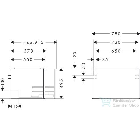 Hansgrohe XELU Q 78x57 cm-es 1 fiókos fali szekrény pulthoz,króm fogantyúval,fényes fehér 54054000