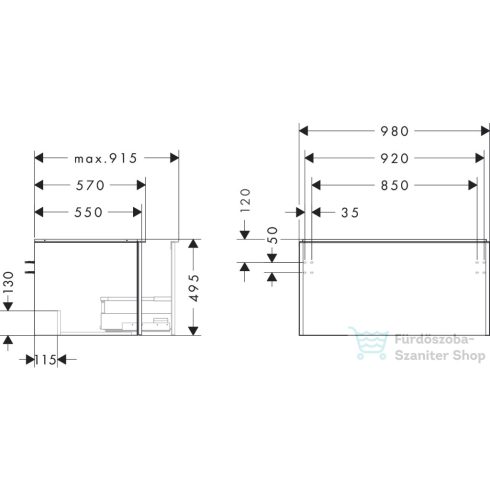 Hansgrohe XELU Q 98x57 cm-es 1 fiókos fali szekrény mosdópulthoz,matt fekete fogantyúval,sötét dió 54061670