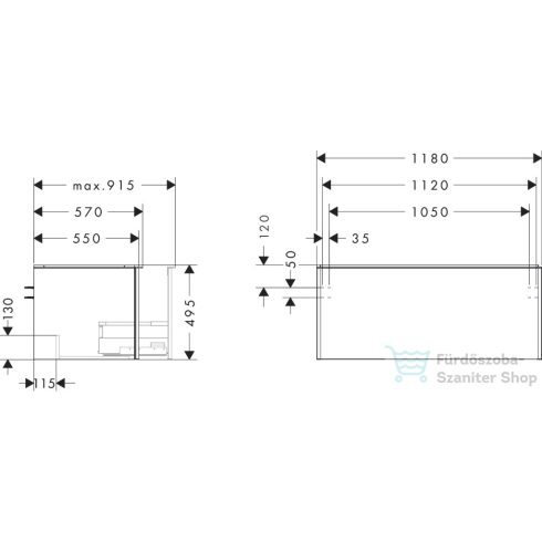 Hansgrohe XELU Q 118x57 cm-es 1 fiókos fali szekrény mosdópulthoz,matt fehér fogantyúval,természetes tölgy 54064700
