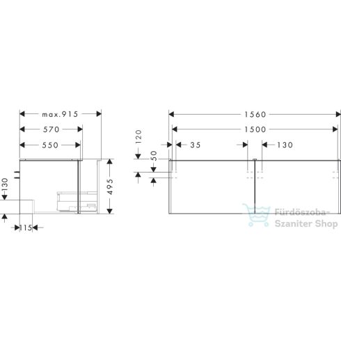 Hansgrohe XELU Q 156x57 cm-es 2 fiókos fali szekrény pulthoz,króm fogantyúval,sötét dió 54073000