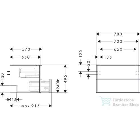 Hansgrohe XELU Q 78x57 cm-es 2 fiókos fali szekrény pulthoz,matt fehér fogantyúval,fényes fehér 54074700