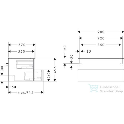 Hansgrohe XELU Q 98x57 cm-es 2 fiókos fali szekrény pulthoz,króm fogantyúval,sötét dió 54081000