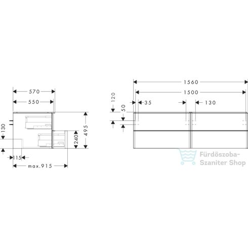 Hansgrohe XELU Q 156x57 cm-es 4 fiókos fali szekrény mosdópulthoz,matt fehér fogantyúval,matt gyémántszürke 54091700