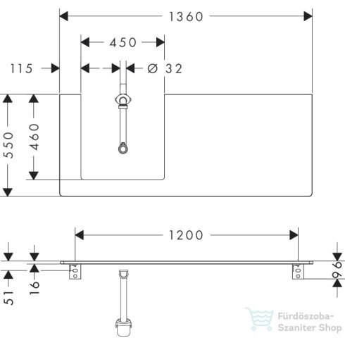 Hansgrohe Xelu Q 136x55 cm-es pult Xelu szekrényhez bal oldali kivágással,természetes tölgy 54097230