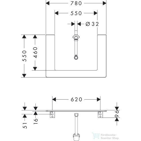 Hansgrohe Xelu Q 78x55 cm-es pult Xelu szekrényhez,középső kivágással,matt gyémántszürke 54109910