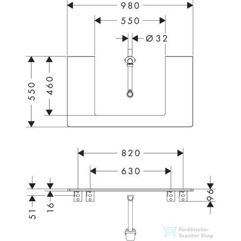 Hansgrohe Xelu Q 98x55 cm-es pult Xelu szekrényhez,középső kivágással,természetes tölgy 54110230