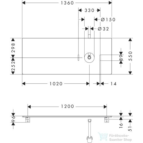 Hansgrohe Xelu Q 136x55 cm-es pult Xelu szekrényhez jobb oldali kivágással,csaplyuk nélküli mosdóhoz,sötét dió 54117630