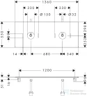 Hansgrohe Xelu Q 136x55 cm-es pult Xelu szekrényhez két kivágással,csaplyuk nélküli mosdóhoz,természetes tölgy 54118230