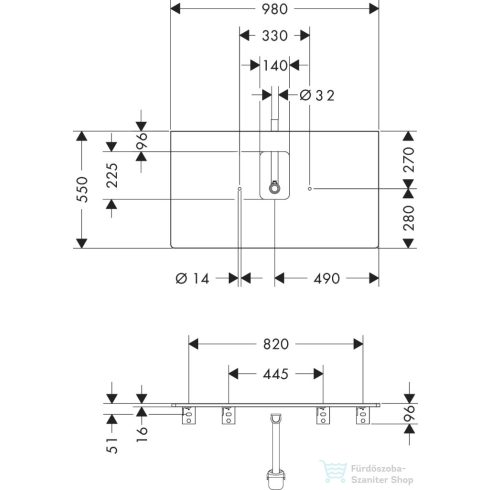 Hansgrohe Xelu Q 98x55 cm-es pult Xelu szekrényhez középkivágással,csaplyukas mosdóhoz,sötét dió 54121630