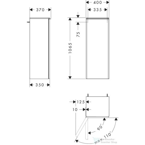 Hansgrohe Xelu Q 106,5x40x37 cm-es 1 ajtós,balos fali szekrény matt fekete fogantyúval,matt gyémántszürke 54128670