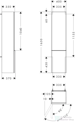 Hansgrohe Xelu Q 165x40x35 cm-es 2 ajtós,balos fali szekrény matt fekete fogantyúval,fényes fehér 54135670