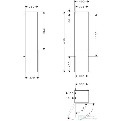 Hansgrohe Xelu Q 165x40x35 cm-es 2 ajtós,balos fali szekrény matt fehér fogantyúval,fényes fehér 54135700