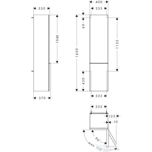 Hansgrohe Xelu Q 165x40x35 cm-es 2 ajtós,jobbos fali szekrény króm fogantyúval,fényes fehér 54139000