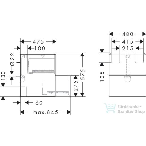 Hansgrohe XEVOLOS E 48x47,5 cm-es 2 fiókos fali szekrény mosdó nélkül,matt fehér/texturált bronz 54172390