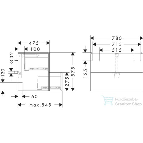 Hansgrohe XEVOLOS E 78x47,5 cm-es 2 fiókos fali szekrény mosdó nélkül,matt fehér/texturált bronz 54178390