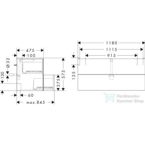 Hansgrohe XEVOLOS E 118x47,5 cm-es 2 fiókos fali szekrény mosdó nélkül,matt/metál homok 54185790