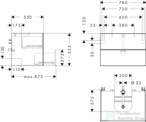 Hansgrohe XEVOLOS E 78x55 cm-es 2 fiókos fali szekrény pult nélkül,matt homok/sötét tölgy 54188730