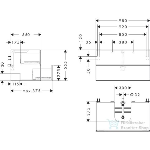 Hansgrohe XEVOLOS E 98x55 cm-es 2 fiókos fali szekrény pult nélkül,matt palaszürke/sötét tölgy 54192730