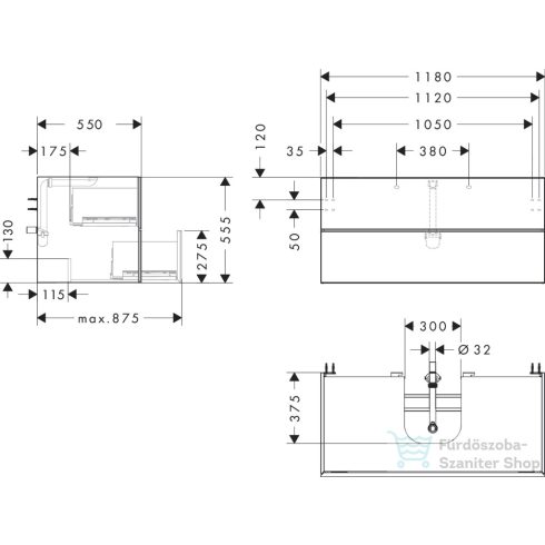 Hansgrohe XEVOLOS E 118x55 cm-es 2 fiókos fali szekrény pult nélkül,matt homok/sötét tölgy 54194730