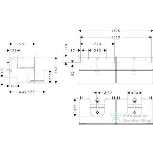 Hansgrohe XEVOLOS E 157x55 cm-es 4 fiókos fali szekrény pult nélkül,matt/metálfehér 54199320