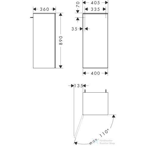 Hansgrohe Xevolos E 89x40x36 cm-es szekrény balos ajtóval,matt palaszürke/texturált bronz 54214390