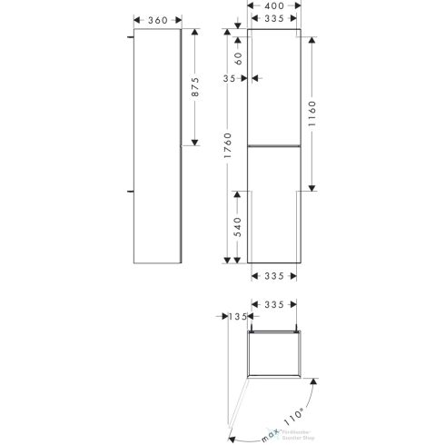 Hansgrohe Xevolos E 176x40x36 cm-es 2 ajtós,balos fali szekrény,matt homok/sötét tölgy 54219730