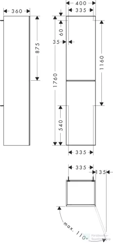 Hansgrohe Xevolos E 176x40x36 cm-es 2 ajtós,jobbos fali szekrény,matt homok/sötét tölgy 54222730
