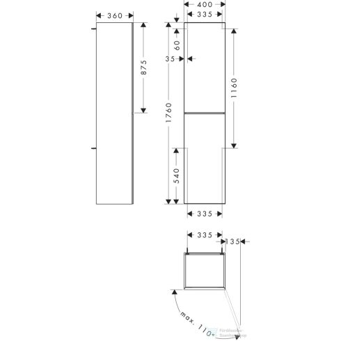 Hansgrohe Xevolos E 176x40x36 cm-es 2 ajtós,jobbos fali szekrény,matt/metál homok 54222790
