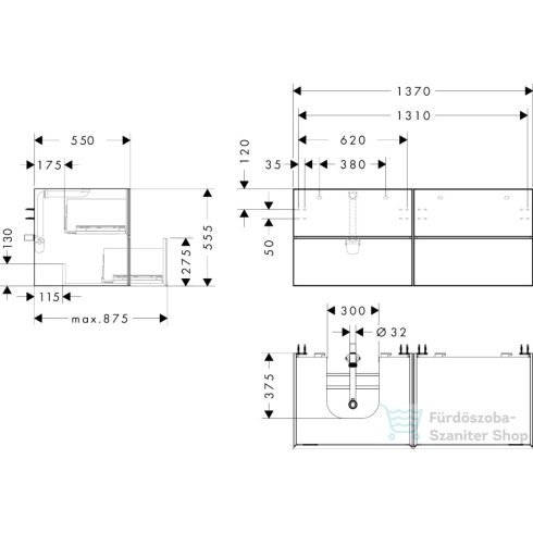 Hansgrohe XEVOLOS E 137x55 cm-es 4 fiókos fali szekrény pult nélkül,balos kivágású pulthoz,matt homok/sötét tölgy 54237730