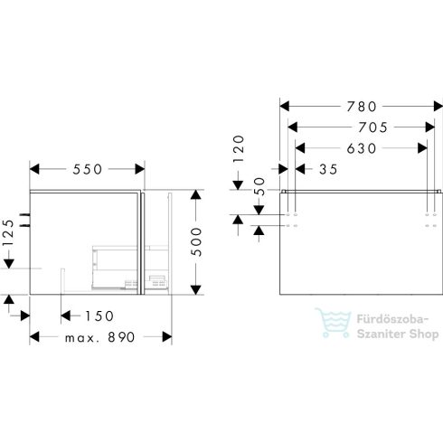 Hansgrohe XILESA E 78x55 cm-es 1 fiókos fali szekrény pult és mosdó nélkül, matt palaszürke 54265760