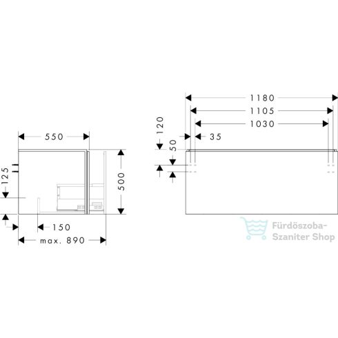 Hansgrohe XILESA E 118x55 cm-es 1 fiókos fali szekrény pult és mosdó nélkül, matt fehér 54267700
